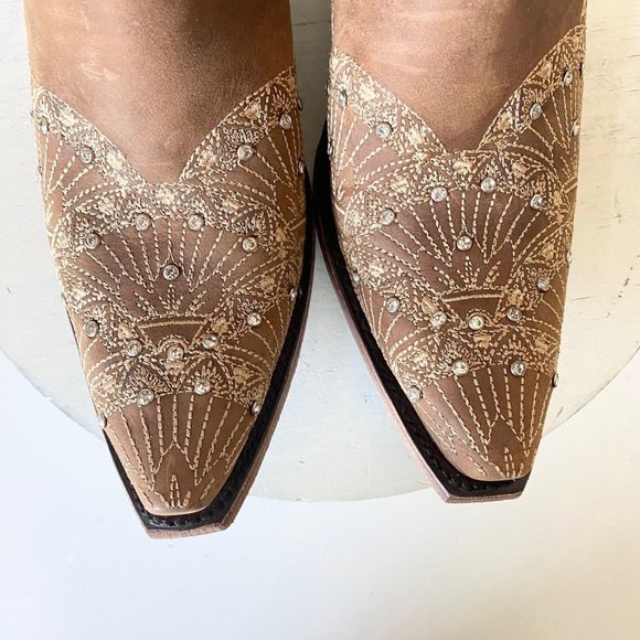 Brown Embroidered Heeled Boots - Picture 6 of 9